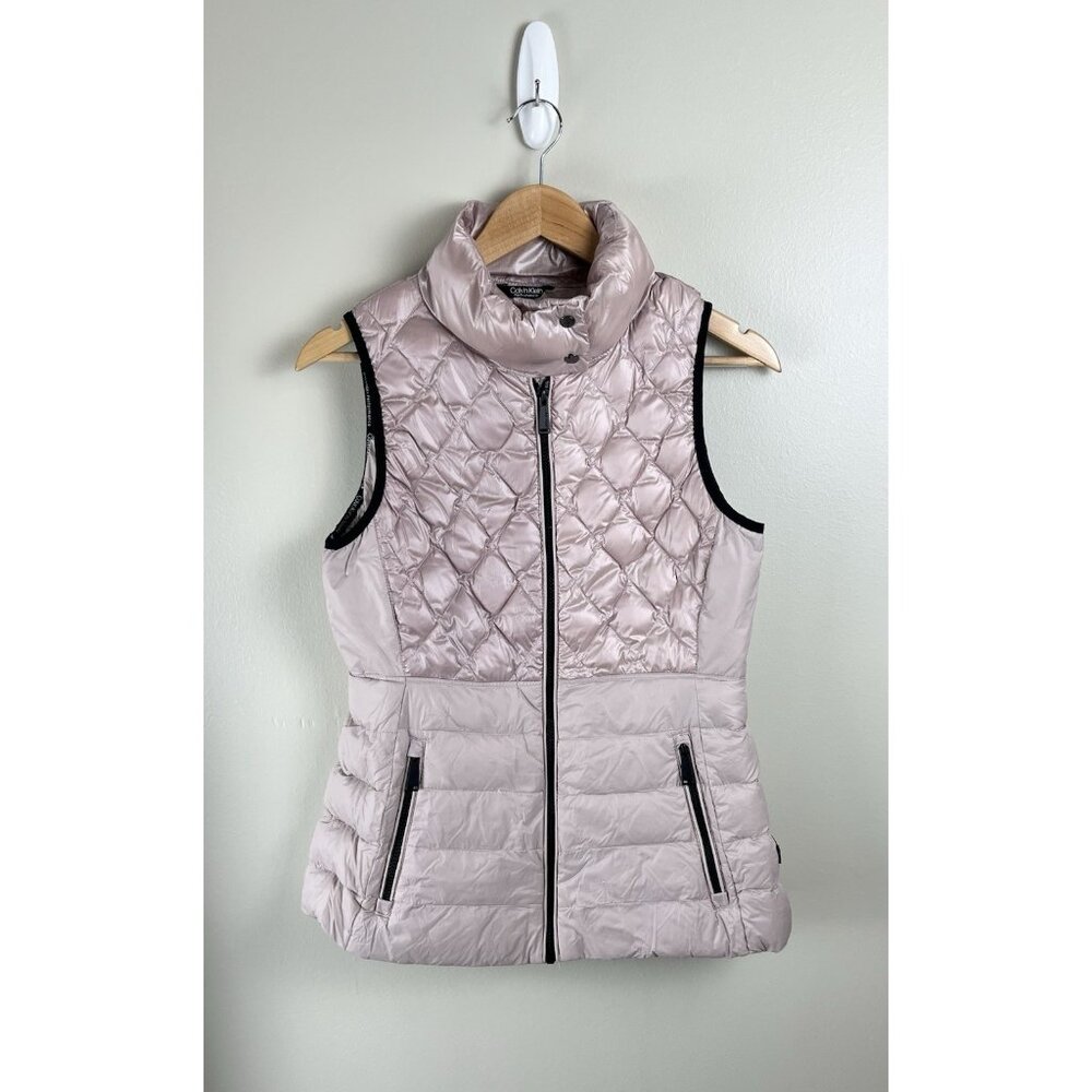Calvin Klein Performance Women's Sz Sm Quilted Down Vest Pink Full Zip Down Fill
